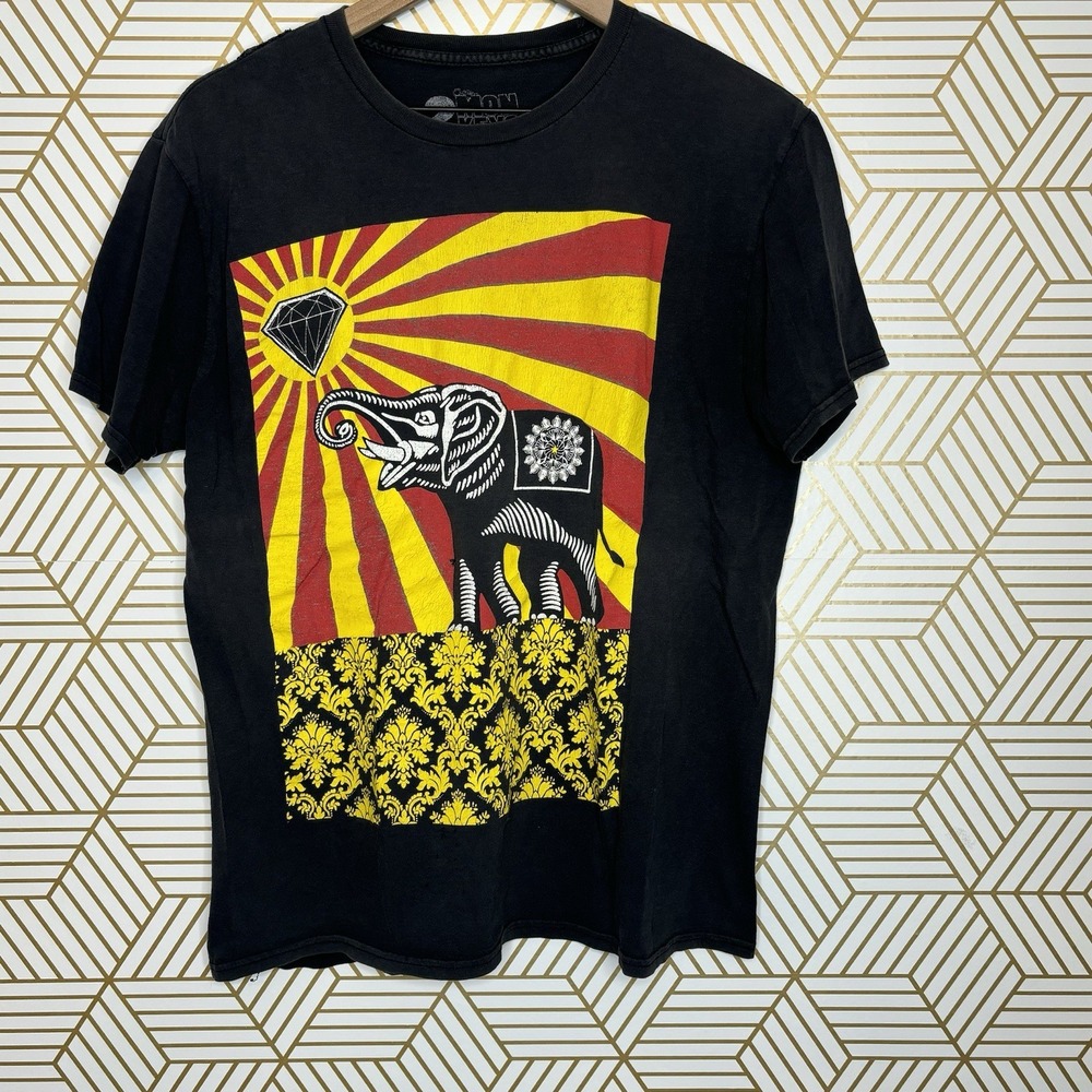 Distressed 2 Monkeys African Elephant T-shirt Unisex Large Sun Mandala Grunge